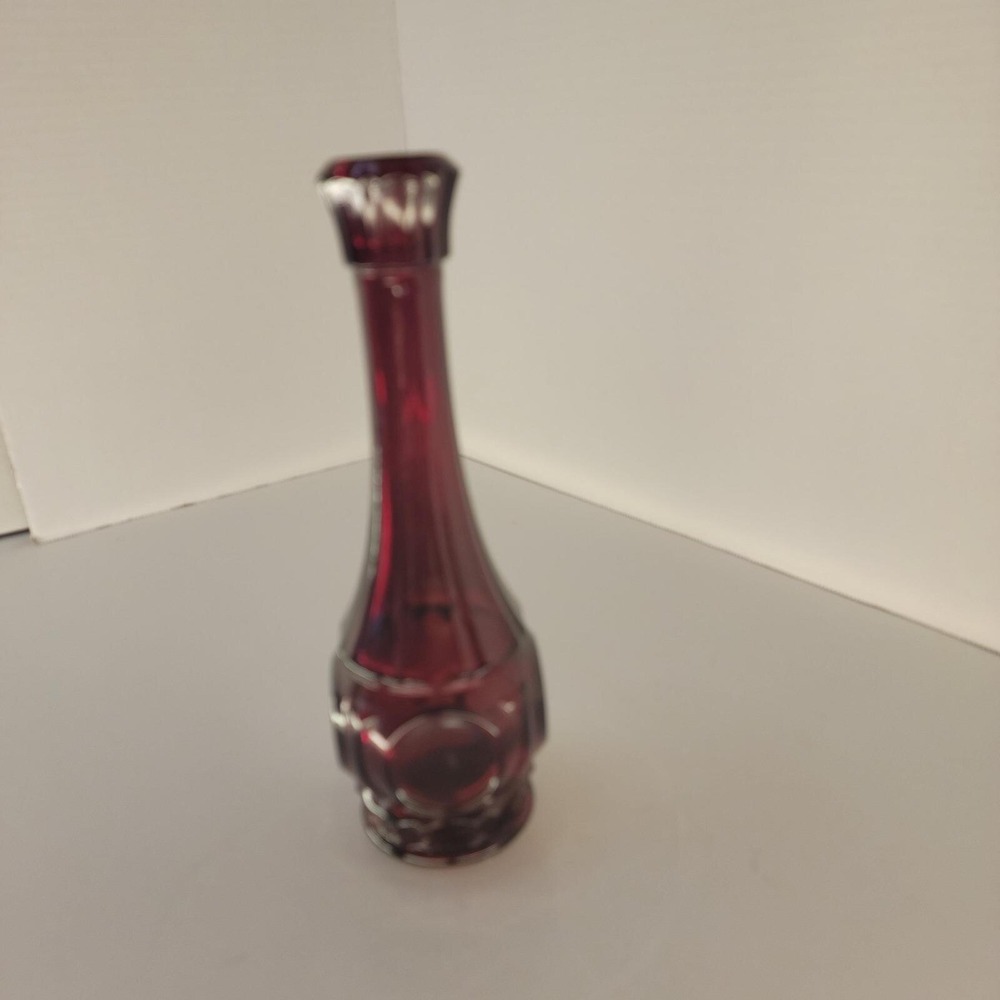 Vintage Wheaton Ruby Red Glass Bud Vase Bullseye Coin Dot MCM 9" Retro - Picture 6 of 7